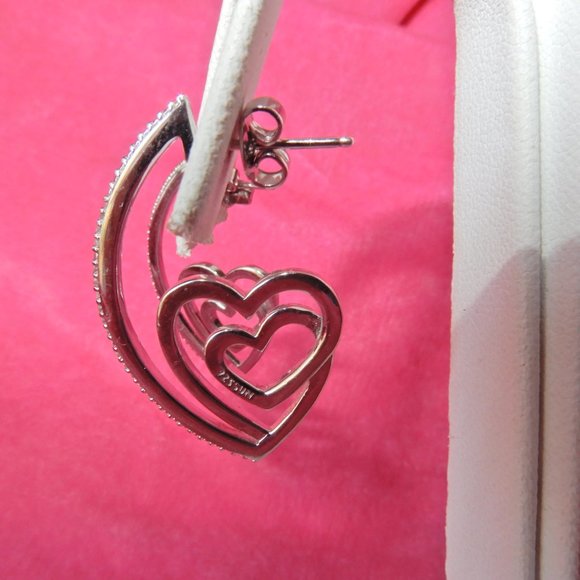 SUN 925 Sterling SILVER HEARTS DIAMONDS EARRINGS - Picture 10 of 15